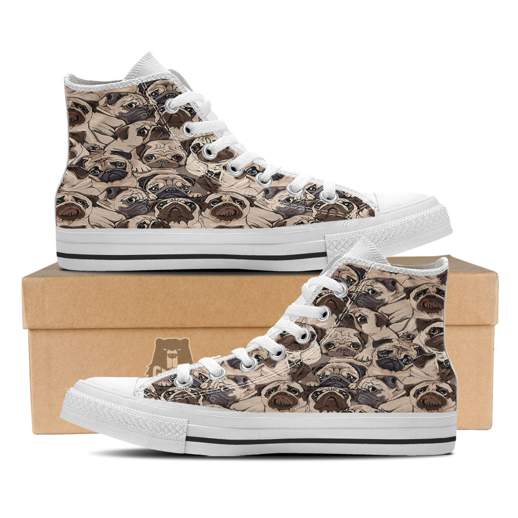 Portrait Pug Vintage Print Pattern White High Top Shoes-grizzshop