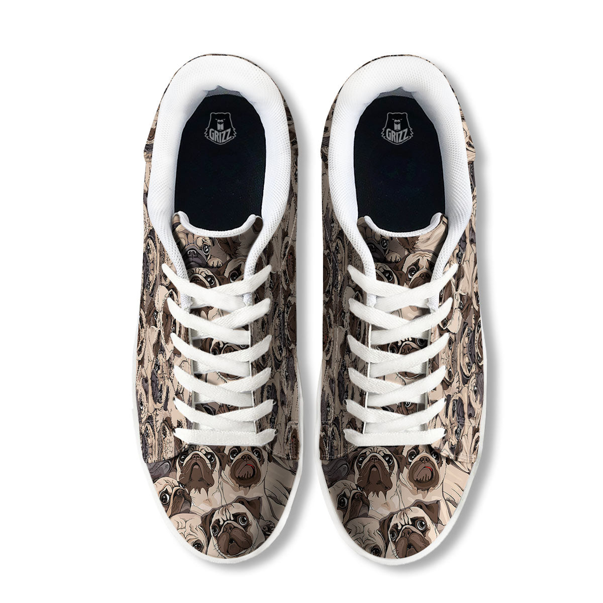 Portrait Pug Vintage Print Pattern White Low Top Sneakers-grizzshop