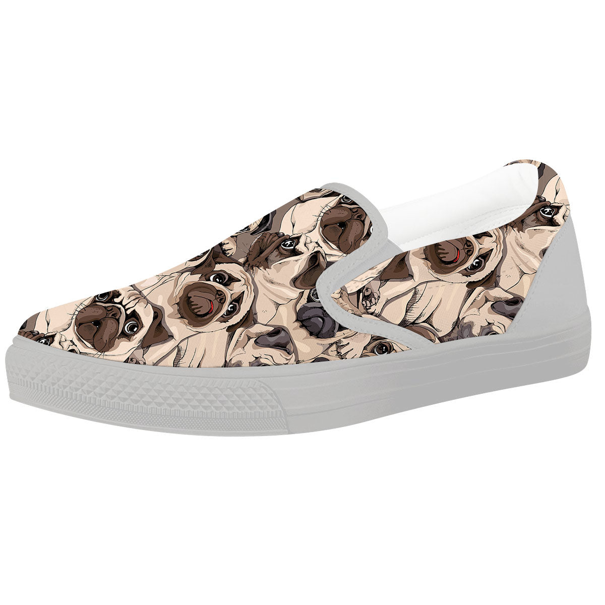 Portrait Pug Vintage Print Pattern White Slip On Shoes-grizzshop