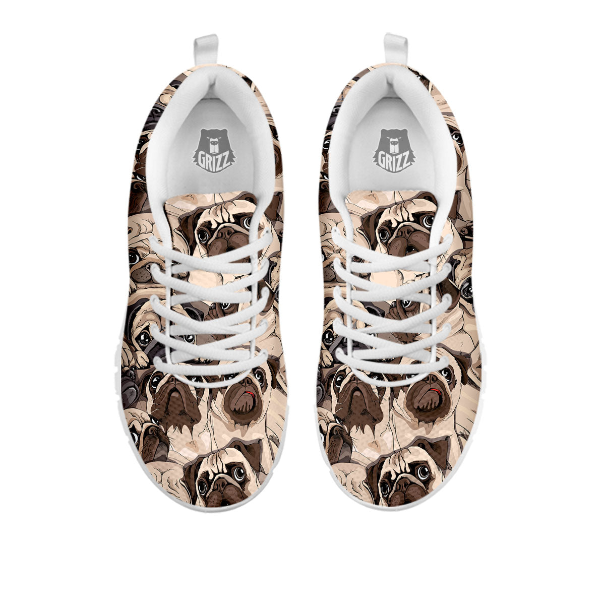 Portrait Pug Vintage Print Pattern White Sneaker-grizzshop