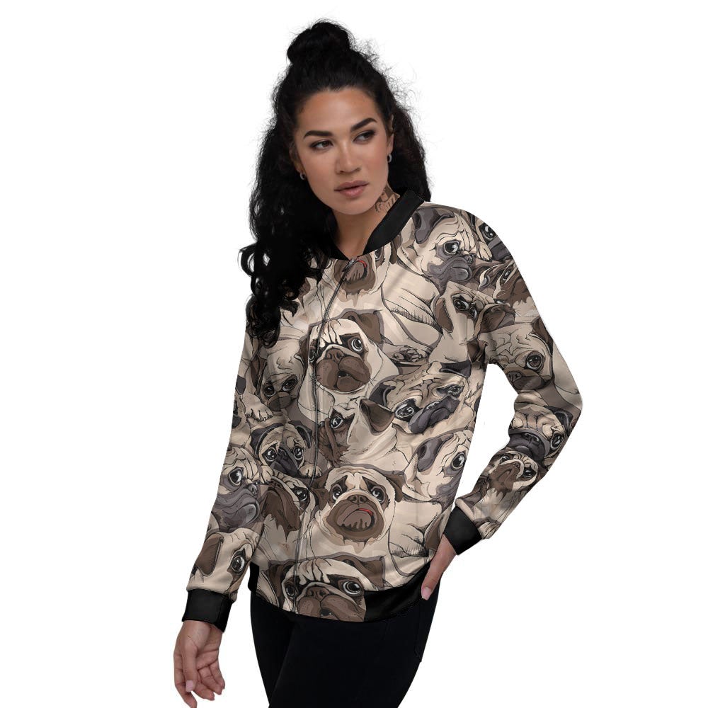 Portrait Pug Vintage Print Pattern Women's Bomber Jacket-grizzshop