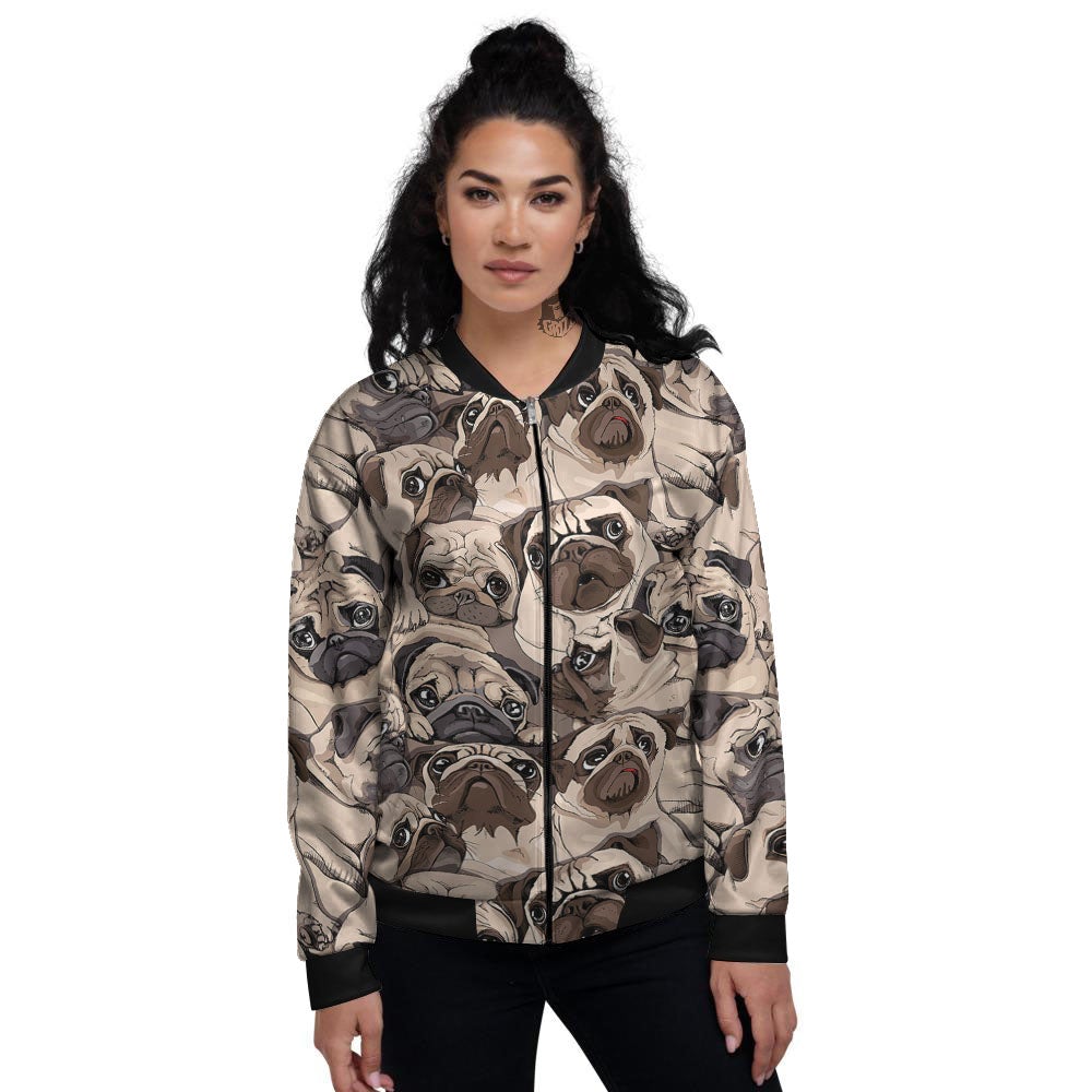 Portrait Pug Vintage Print Pattern Women's Bomber Jacket-grizzshop