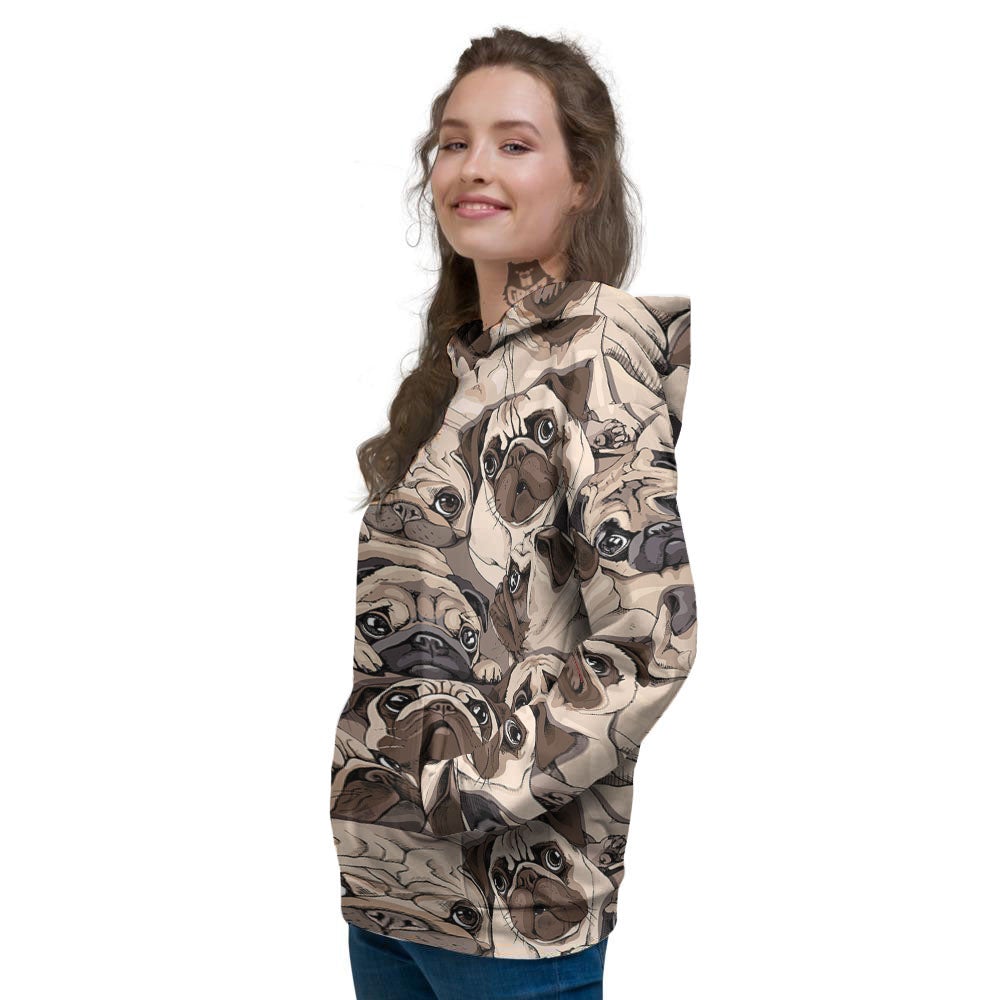 Portrait Pug Vintage Print Pattern Women's Hoodie-grizzshop