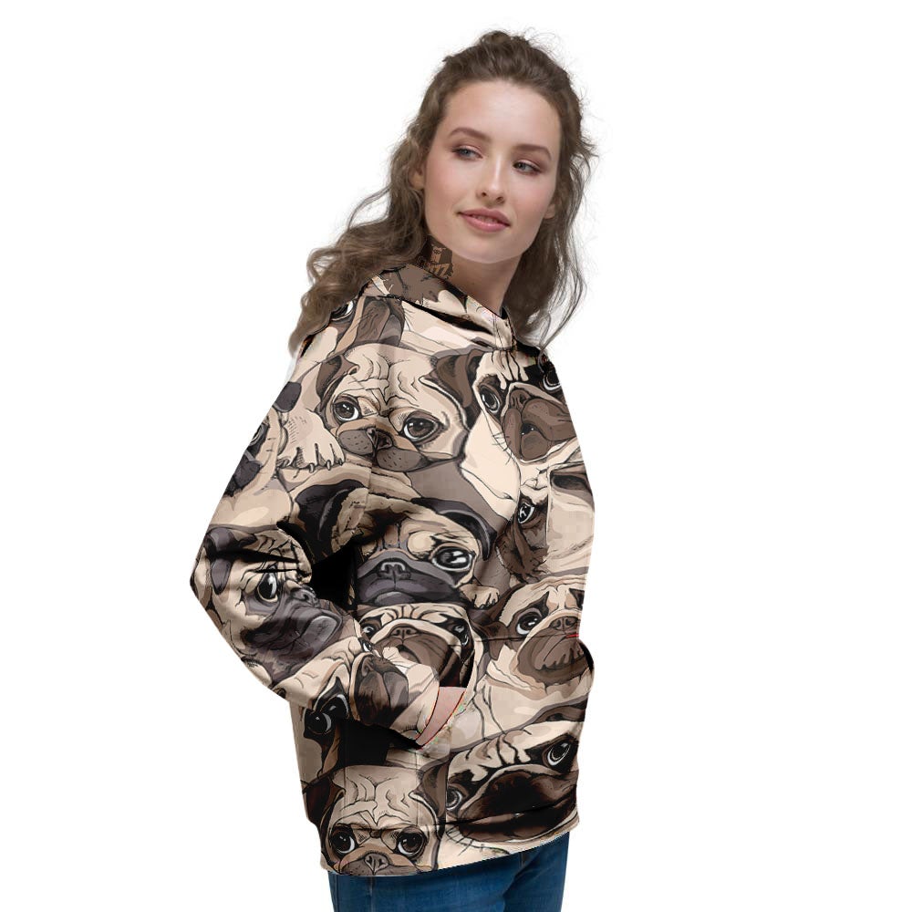 Portrait Pug Vintage Print Pattern Women's Hoodie-grizzshop