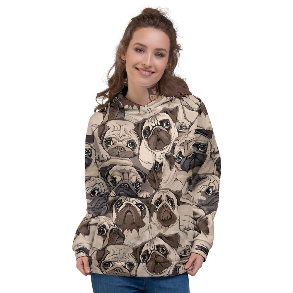 Portrait Pug Vintage Print Pattern Women's Hoodie-grizzshop