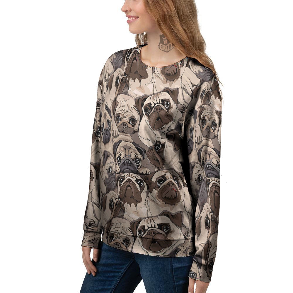 Portrait Pug Vintage Print Pattern Women's Sweatshirt-grizzshop