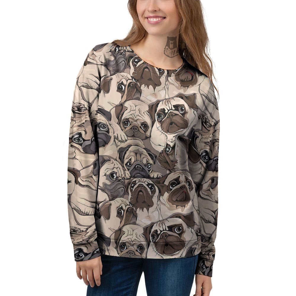 Portrait Pug Vintage Print Pattern Women's Sweatshirt-grizzshop