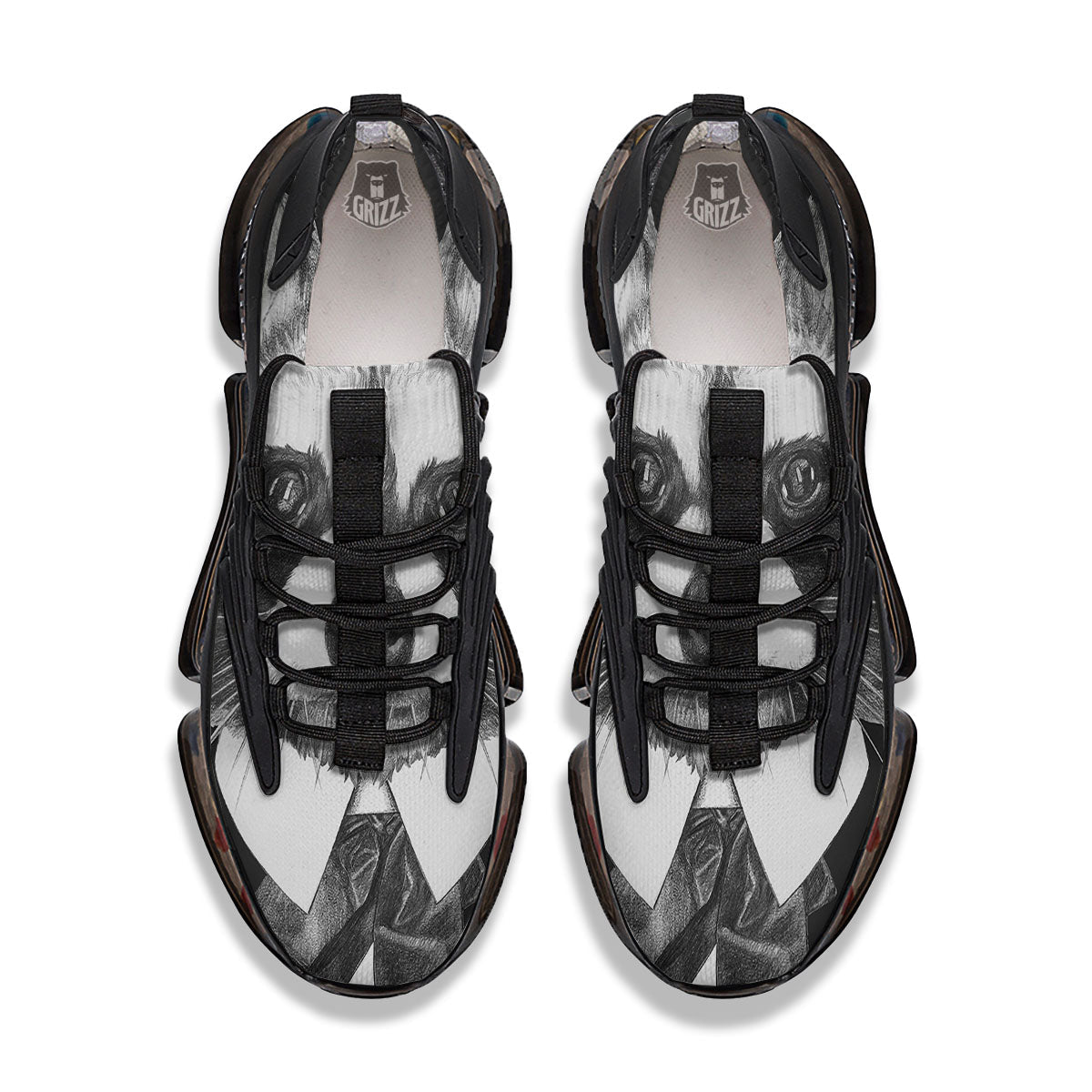 Portrait Raccoon Print Black Gym Shoes-grizzshop