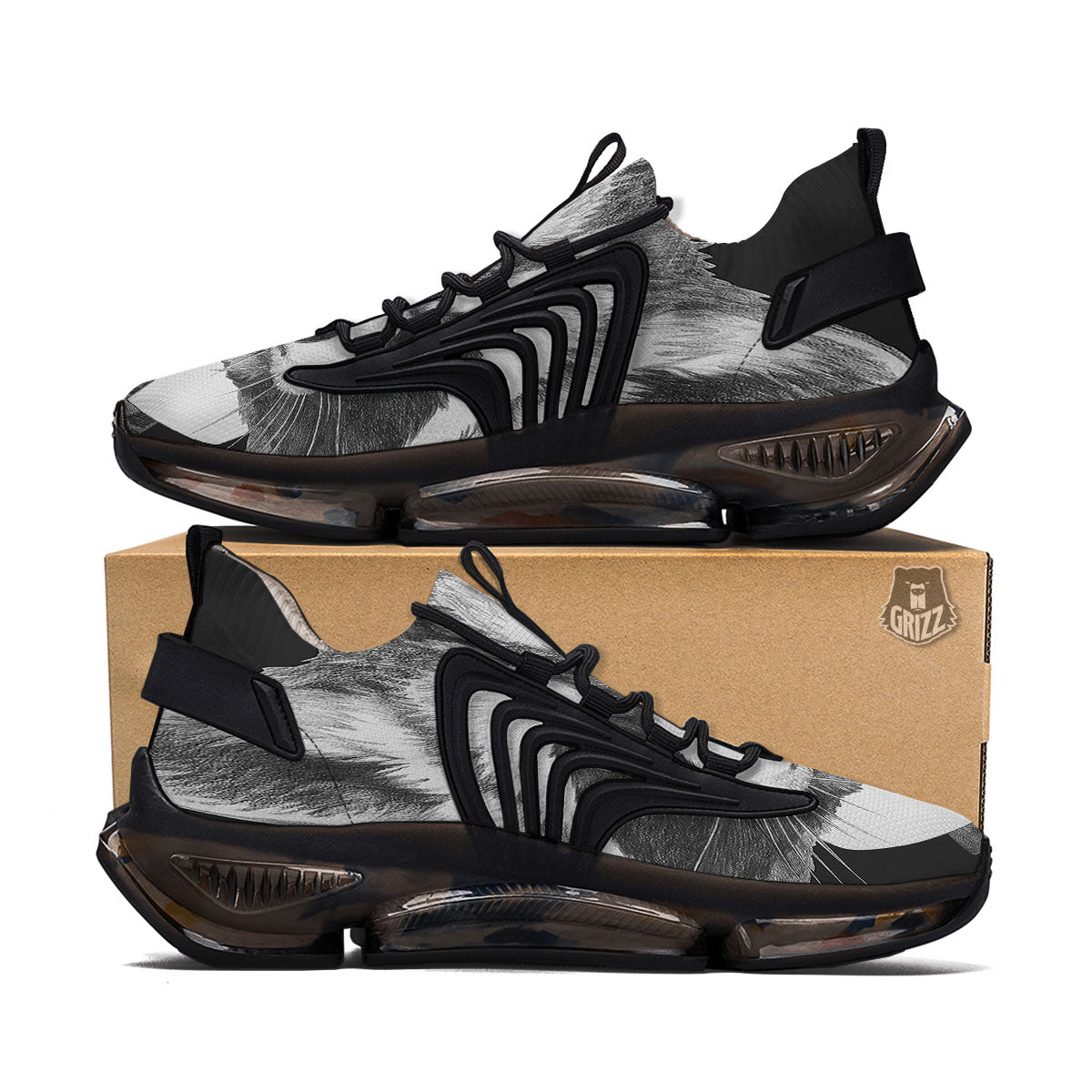 Portrait Raccoon Print Black Gym Shoes-grizzshop