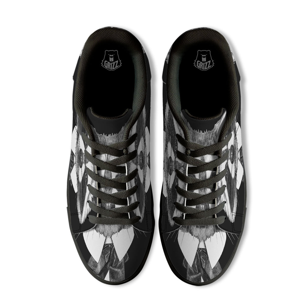 Portrait Raccoon Print Black Low Top Sneakers-grizzshop