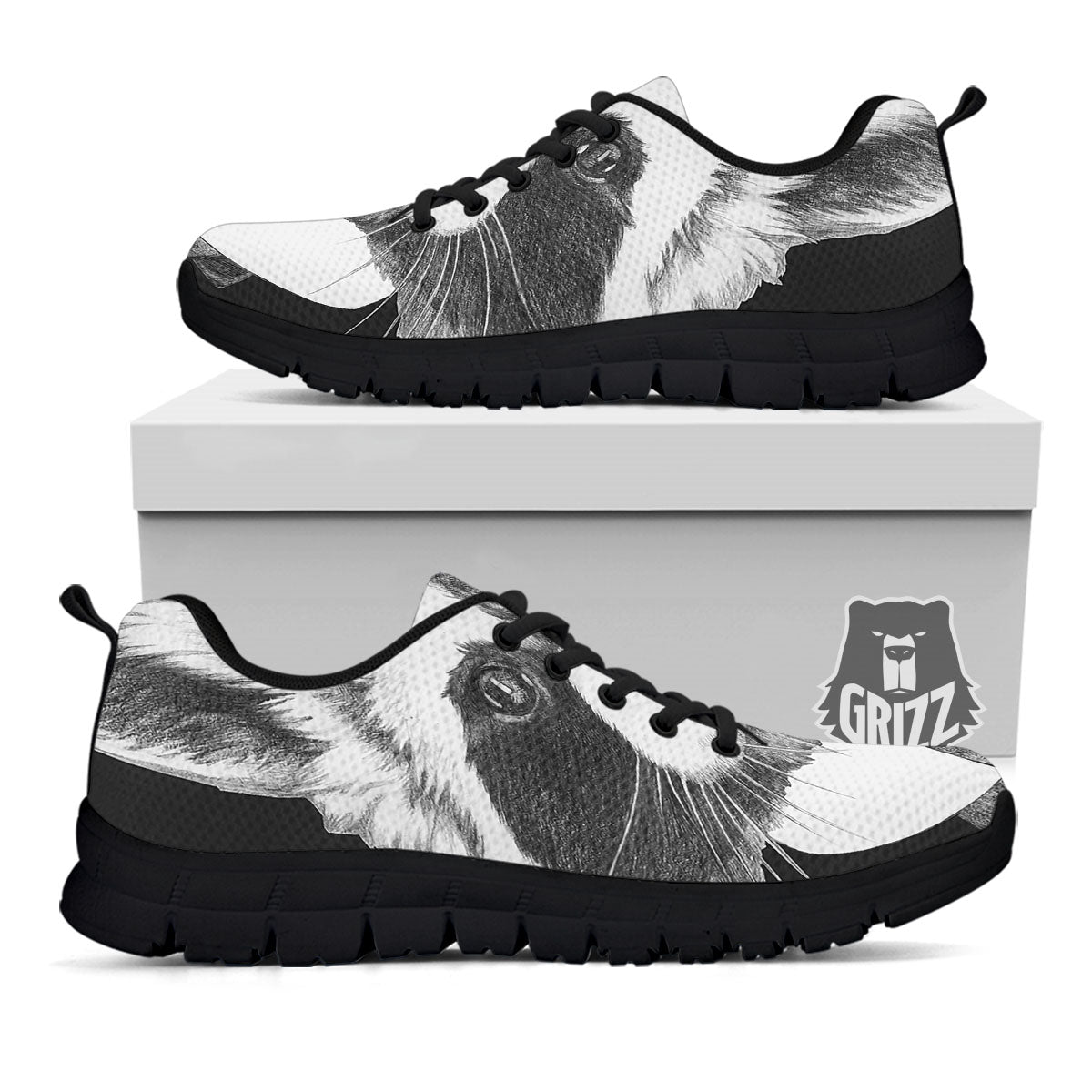 Portrait Raccoon Print Black Sneaker-grizzshop