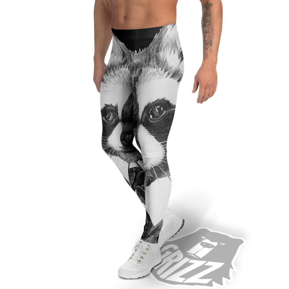 Portrait Raccoon Print Men's Leggings-grizzshop