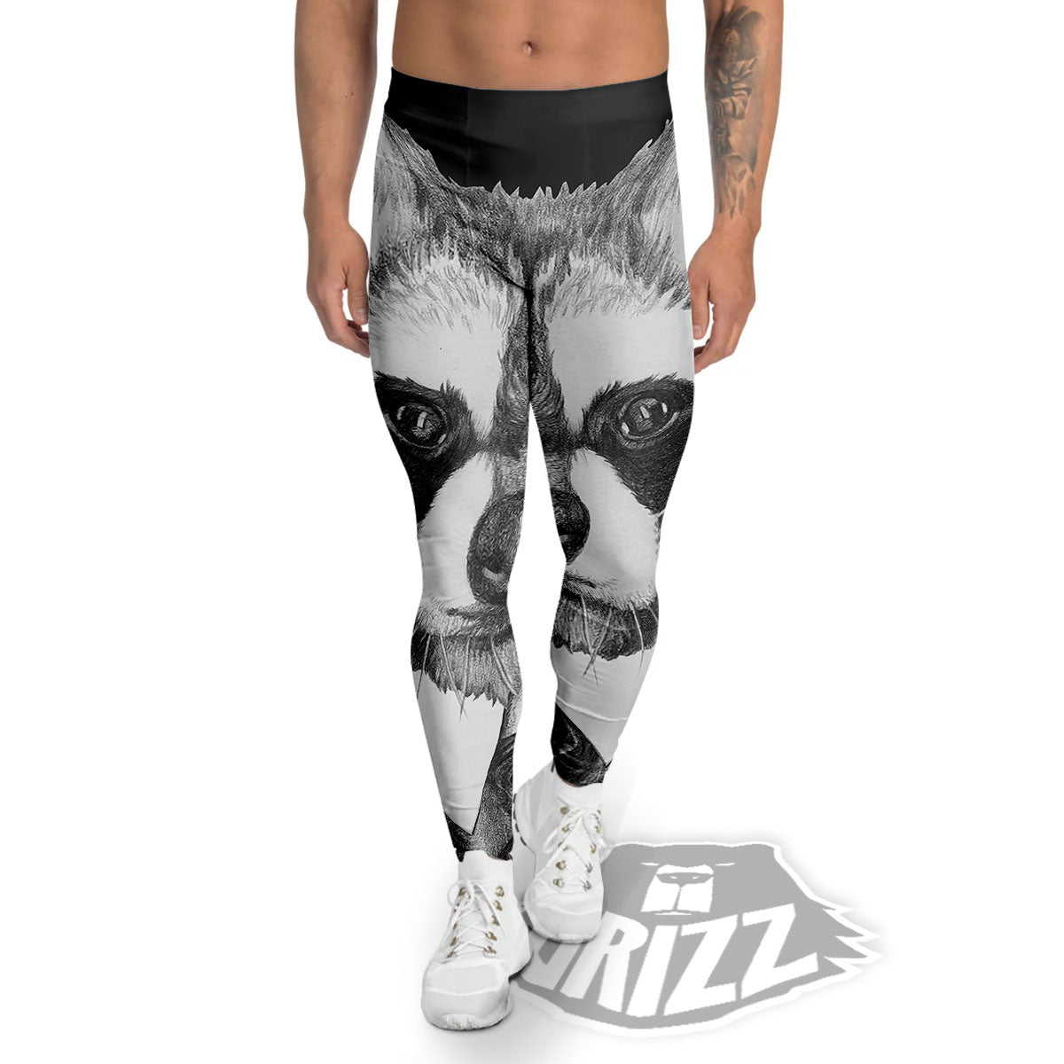 Portrait Raccoon Print Men's Leggings-grizzshop