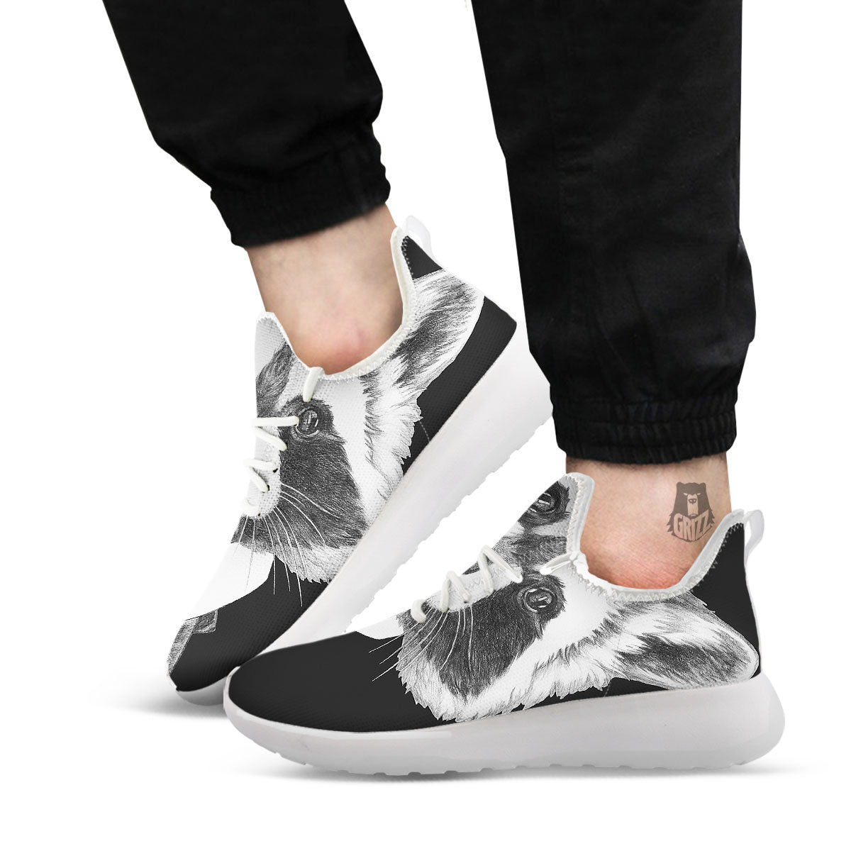 Portrait Raccoon Print White Athletic Shoes-grizzshop