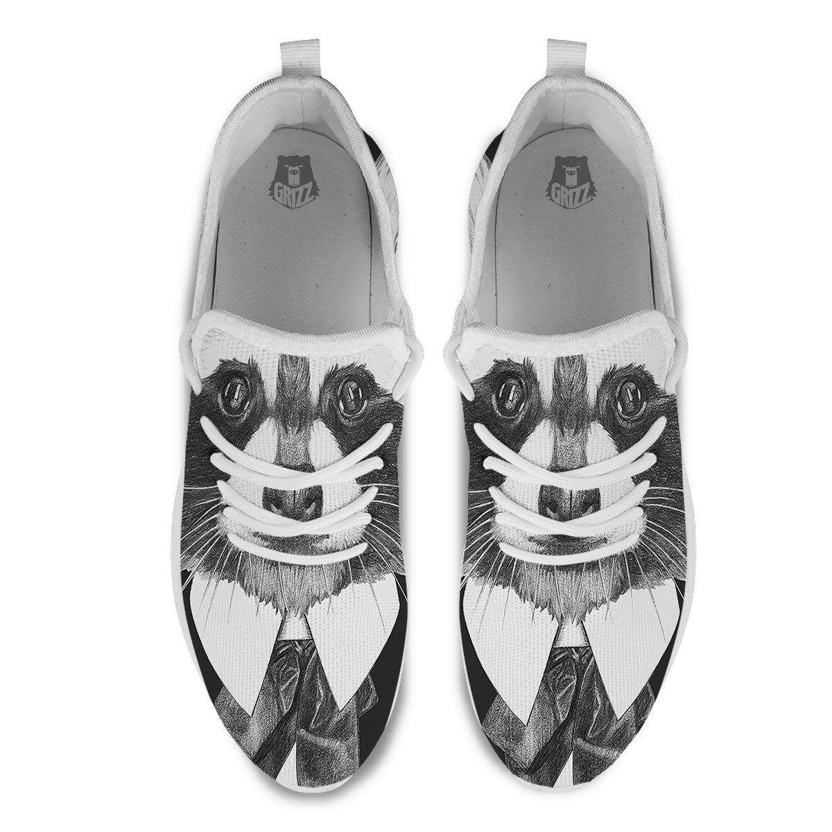 Portrait Raccoon Print White Athletic Shoes-grizzshop