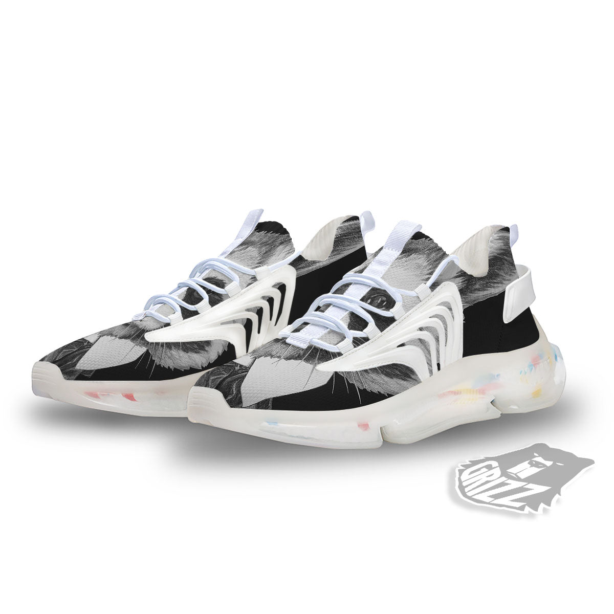 Portrait Raccoon Print White Gym Shoes-grizzshop