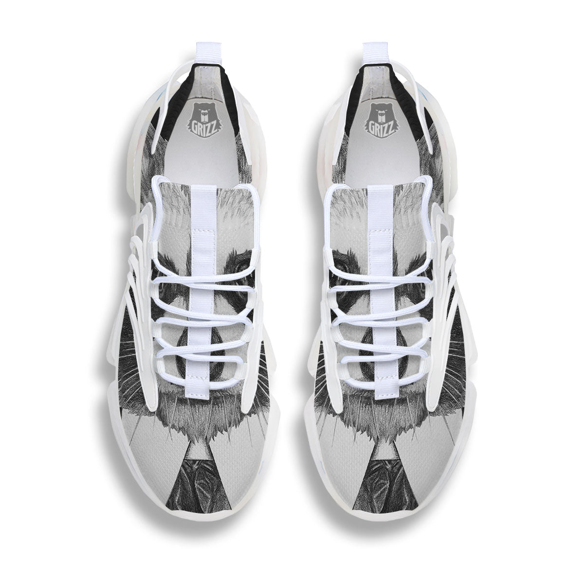 Portrait Raccoon Print White Gym Shoes-grizzshop