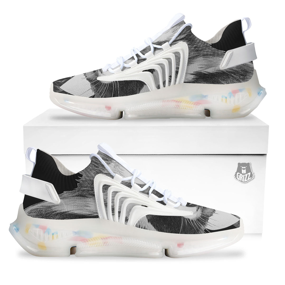 Portrait Raccoon Print White Gym Shoes-grizzshop