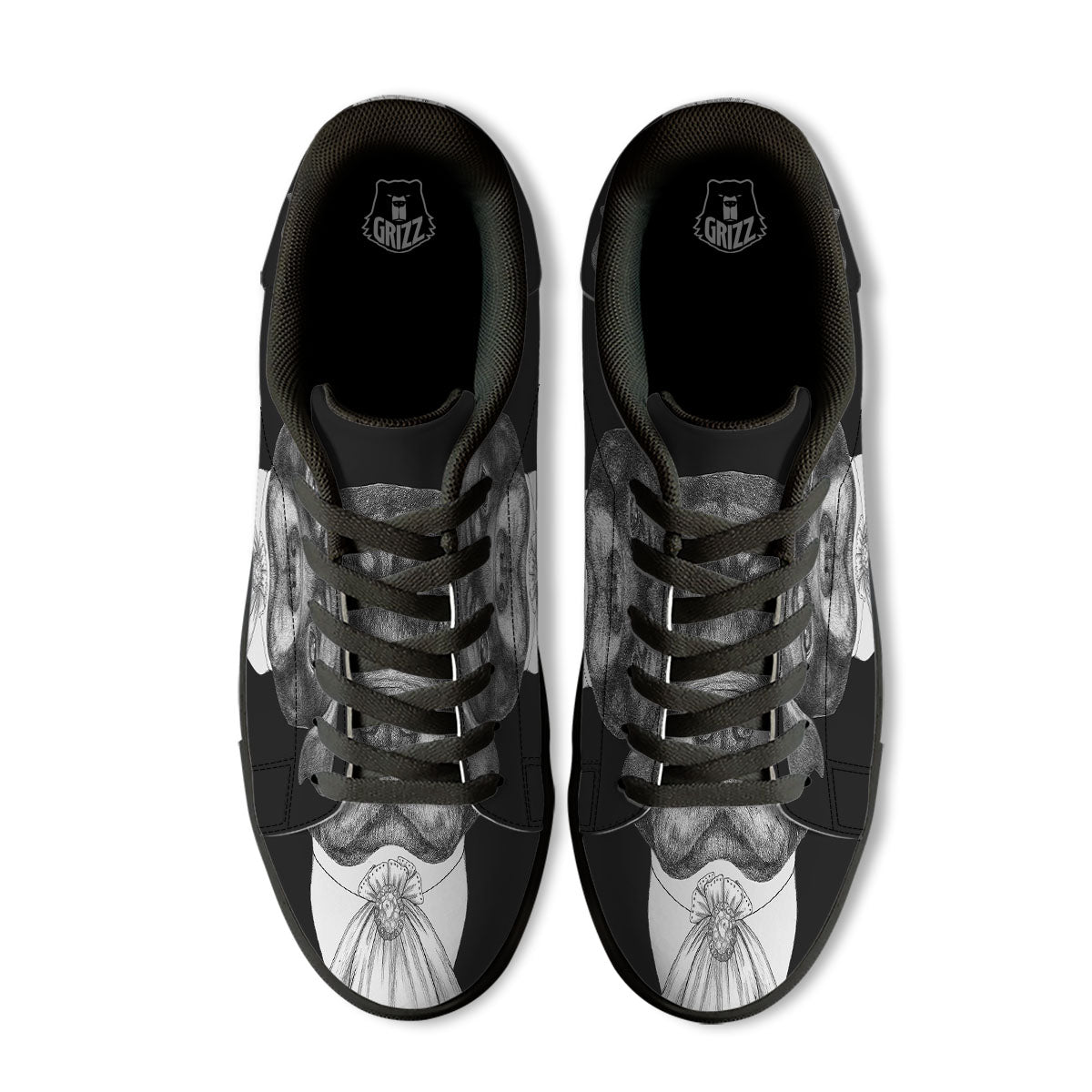 Portrait Rottweiler Vintage Print Black Low Top Sneakers-grizzshop