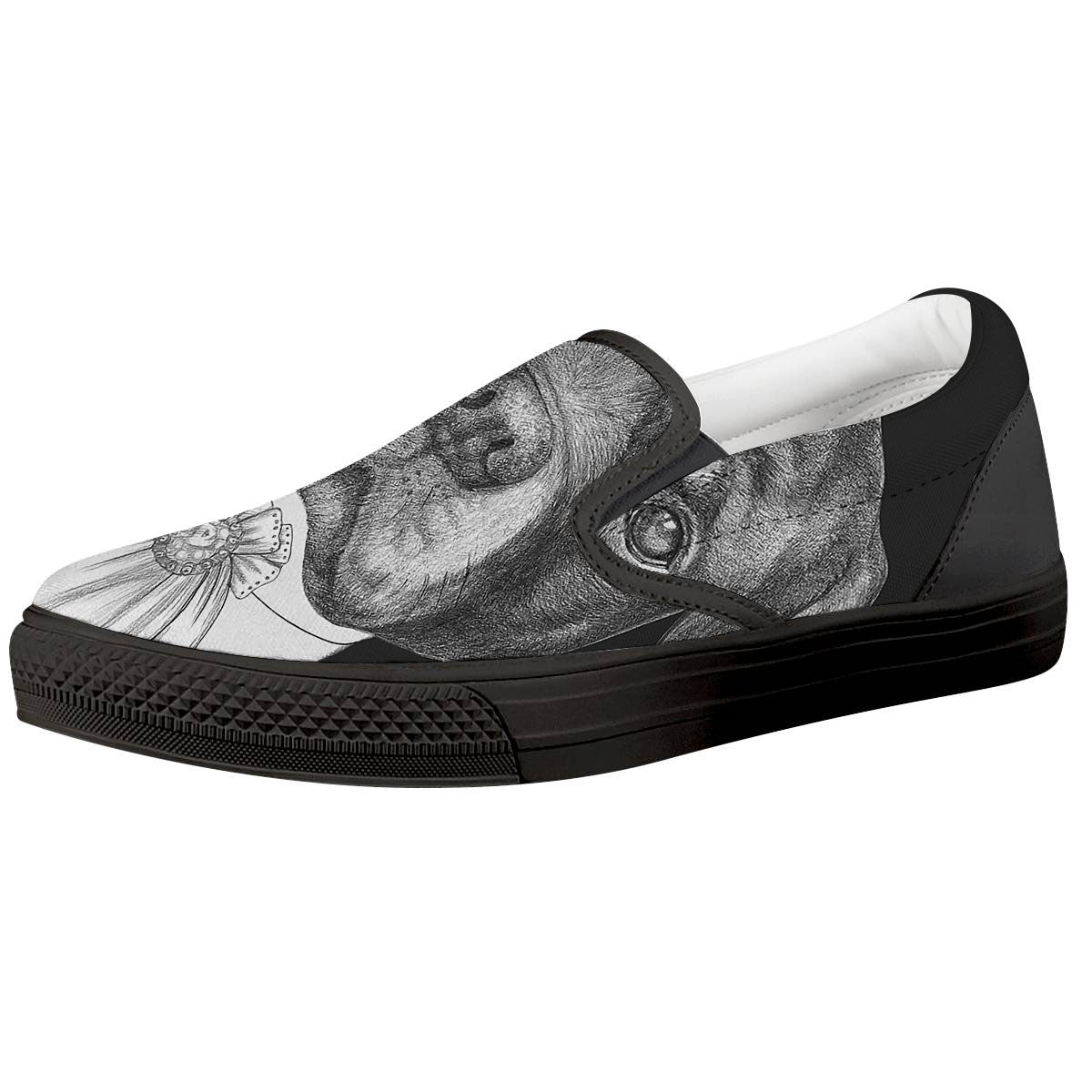 Portrait Rottweiler Vintage Print Black Slip On Shoes-grizzshop