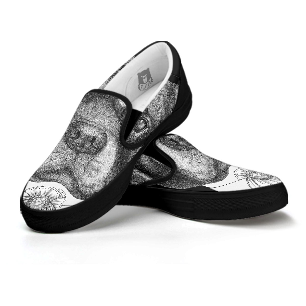 Portrait Rottweiler Vintage Print Black Slip On Shoes-grizzshop