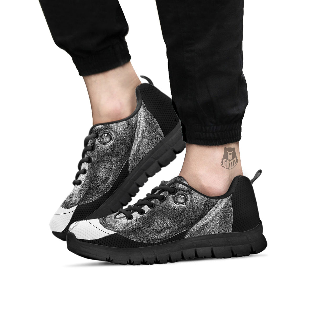 Portrait Rottweiler Vintage Print Black Sneaker-grizzshop