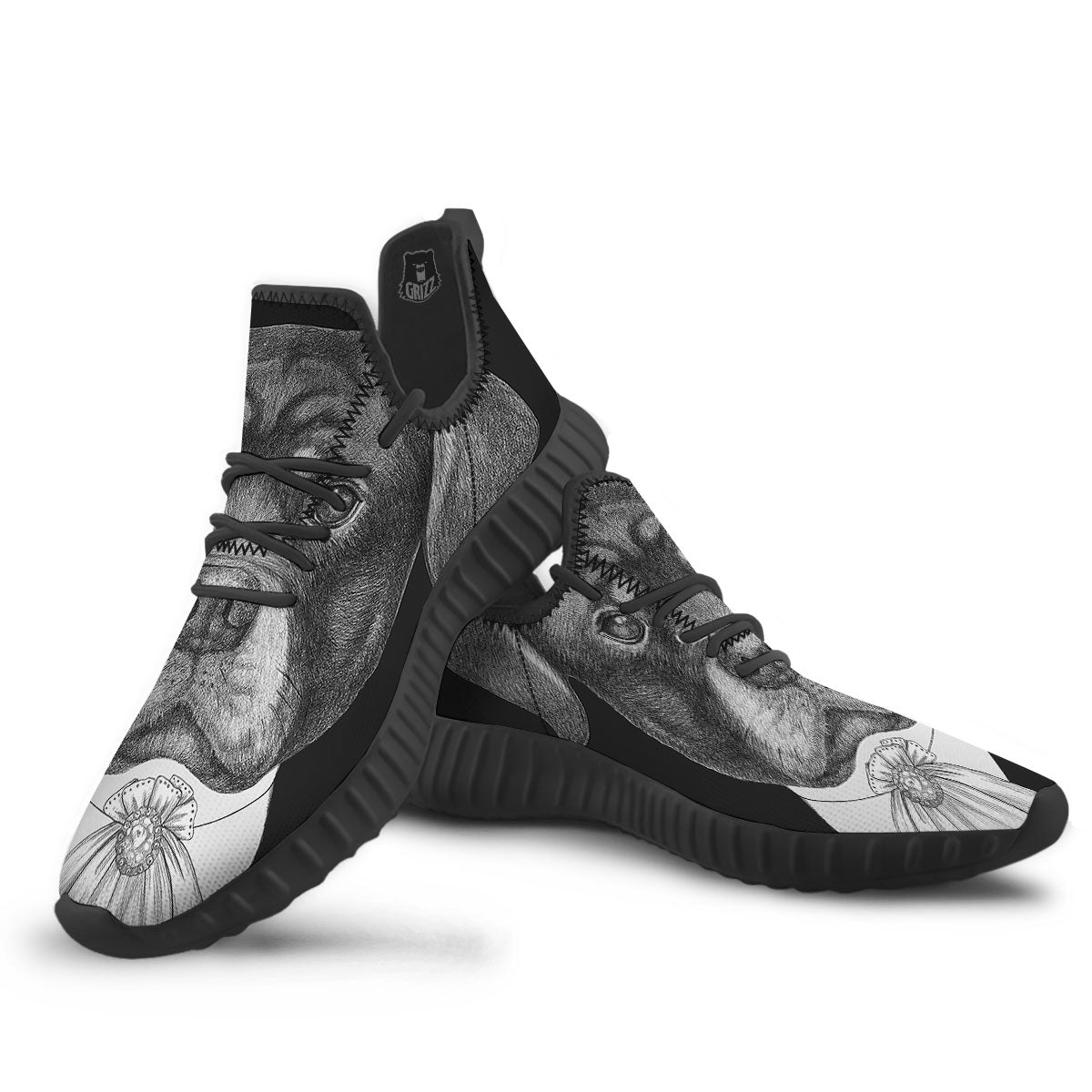 Portrait Rottweiler Vintage Print Black Walking Shoes-grizzshop