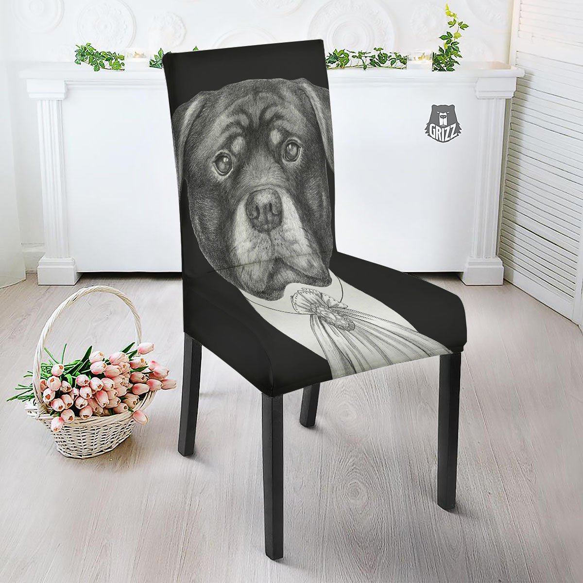 Portrait Rottweiler Vintage Print Dining Chair Slipcover-grizzshop