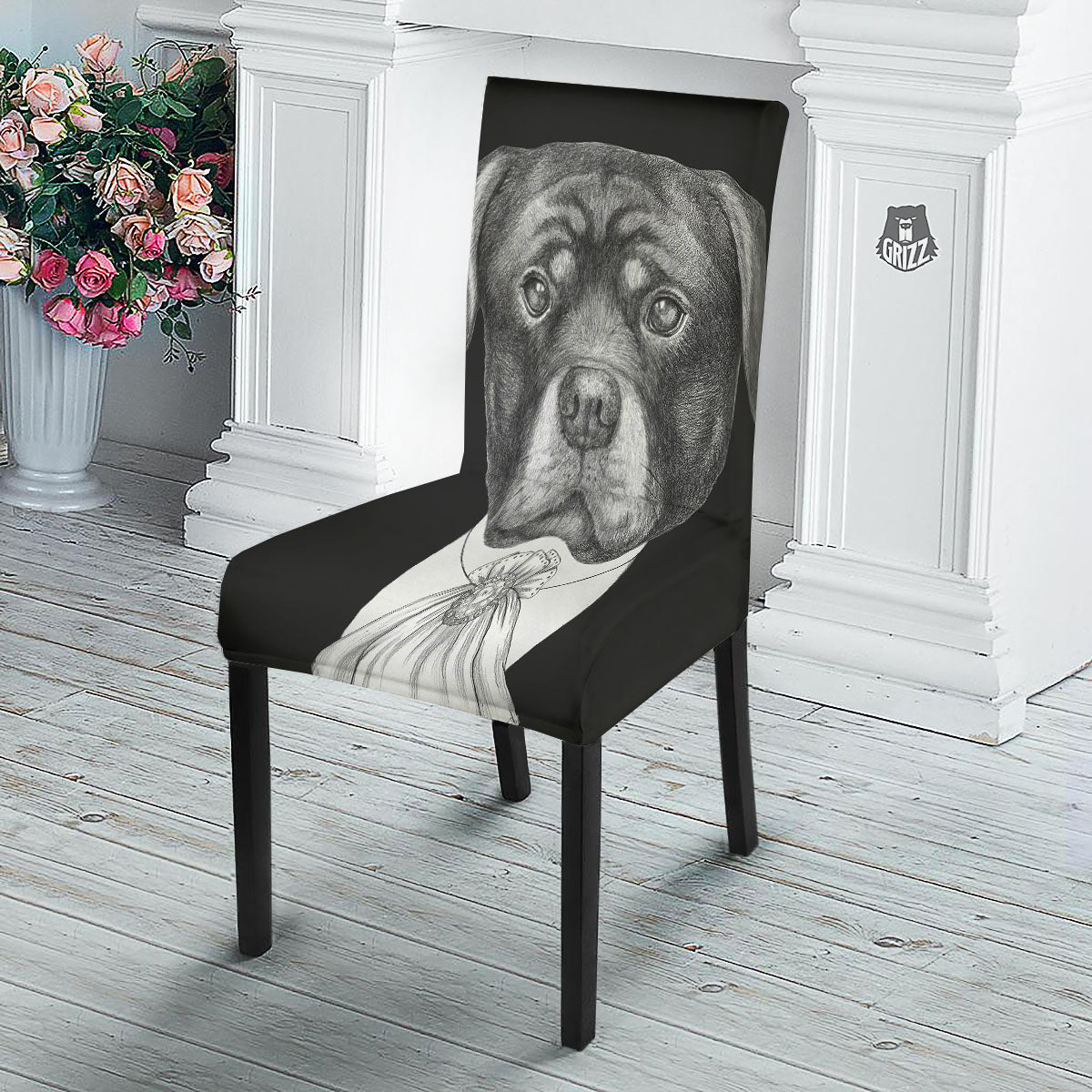 Portrait Rottweiler Vintage Print Dining Chair Slipcover-grizzshop