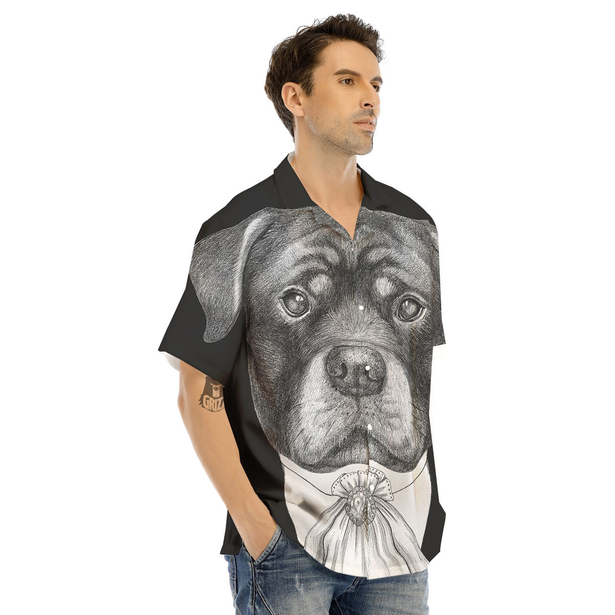 Portrait Rottweiler Vintage Print Men's Hawaiian Shirt-grizzshop