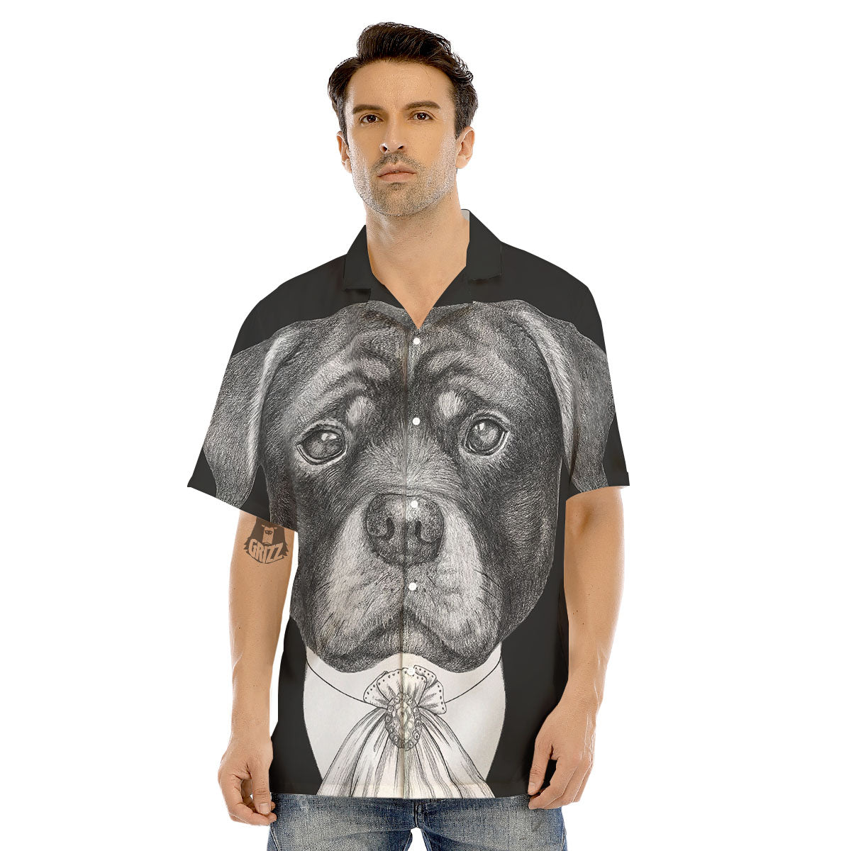 Portrait Rottweiler Vintage Print Men's Hawaiian Shirt-grizzshop