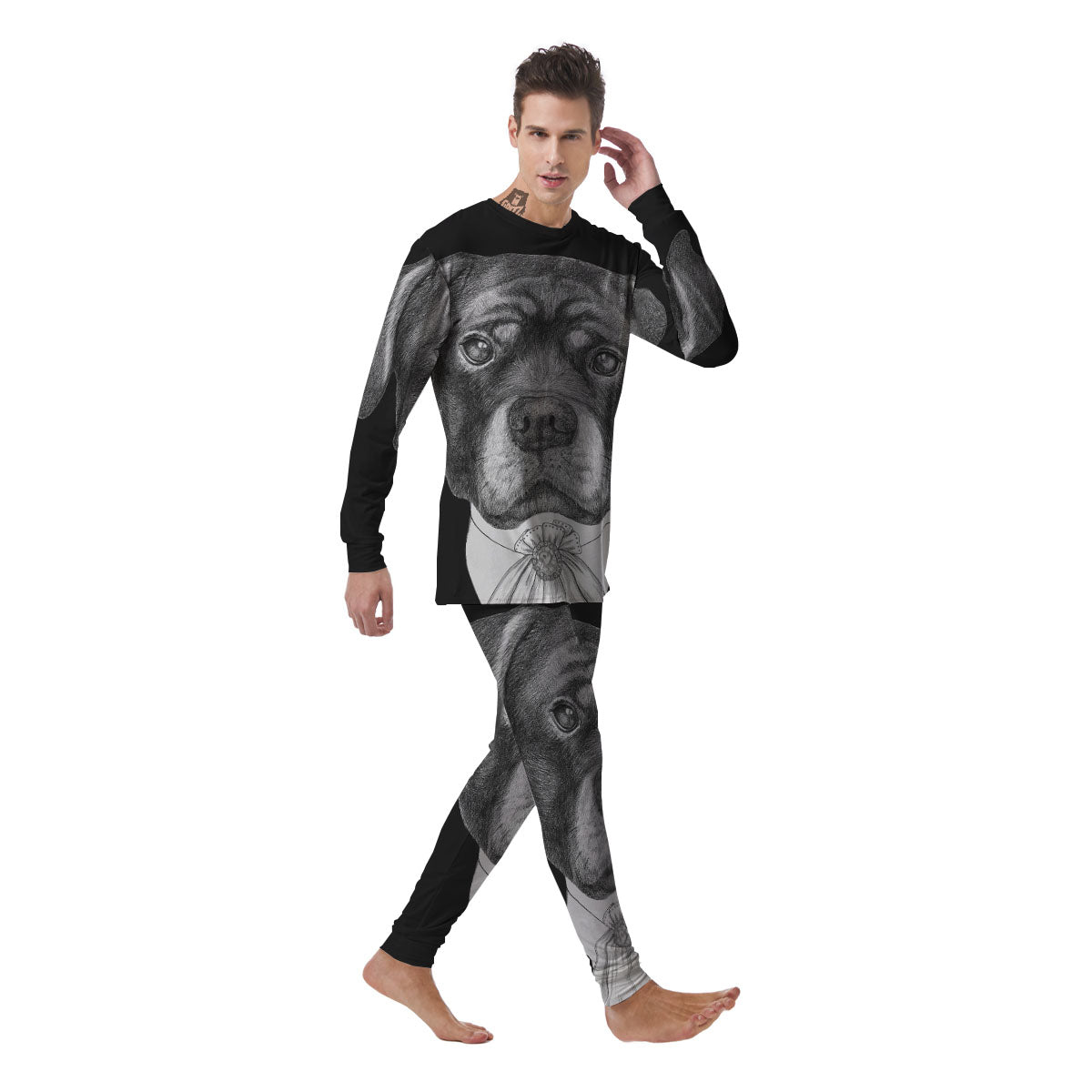 Portrait Rottweiler Vintage Print Men's Pajamas-grizzshop