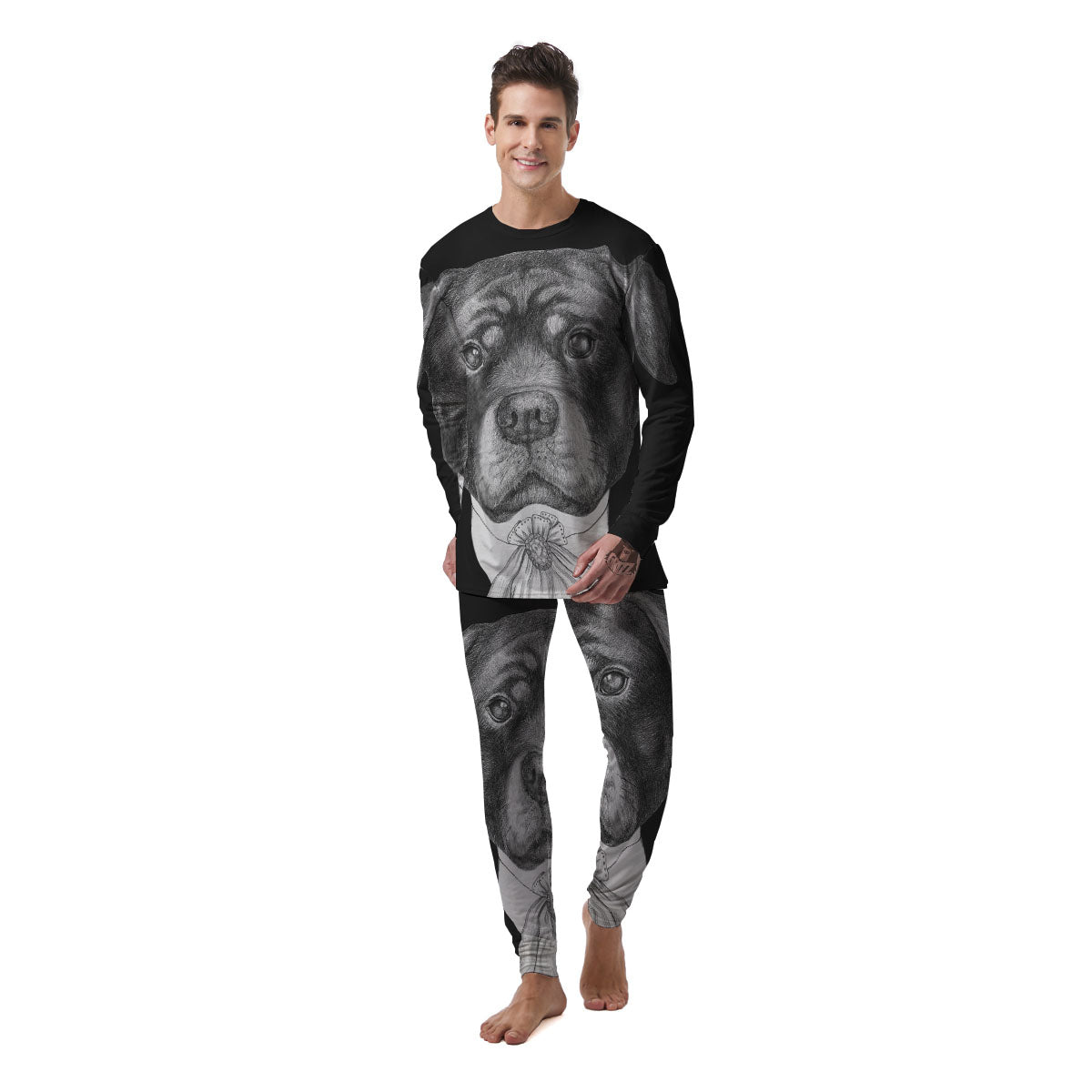 Portrait Rottweiler Vintage Print Men's Pajamas-grizzshop