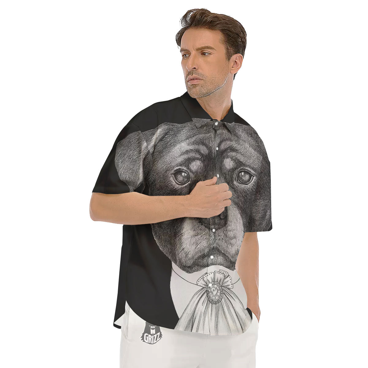 Portrait Rottweiler Vintage Print Men's Short Sleeve Shirts-grizzshop