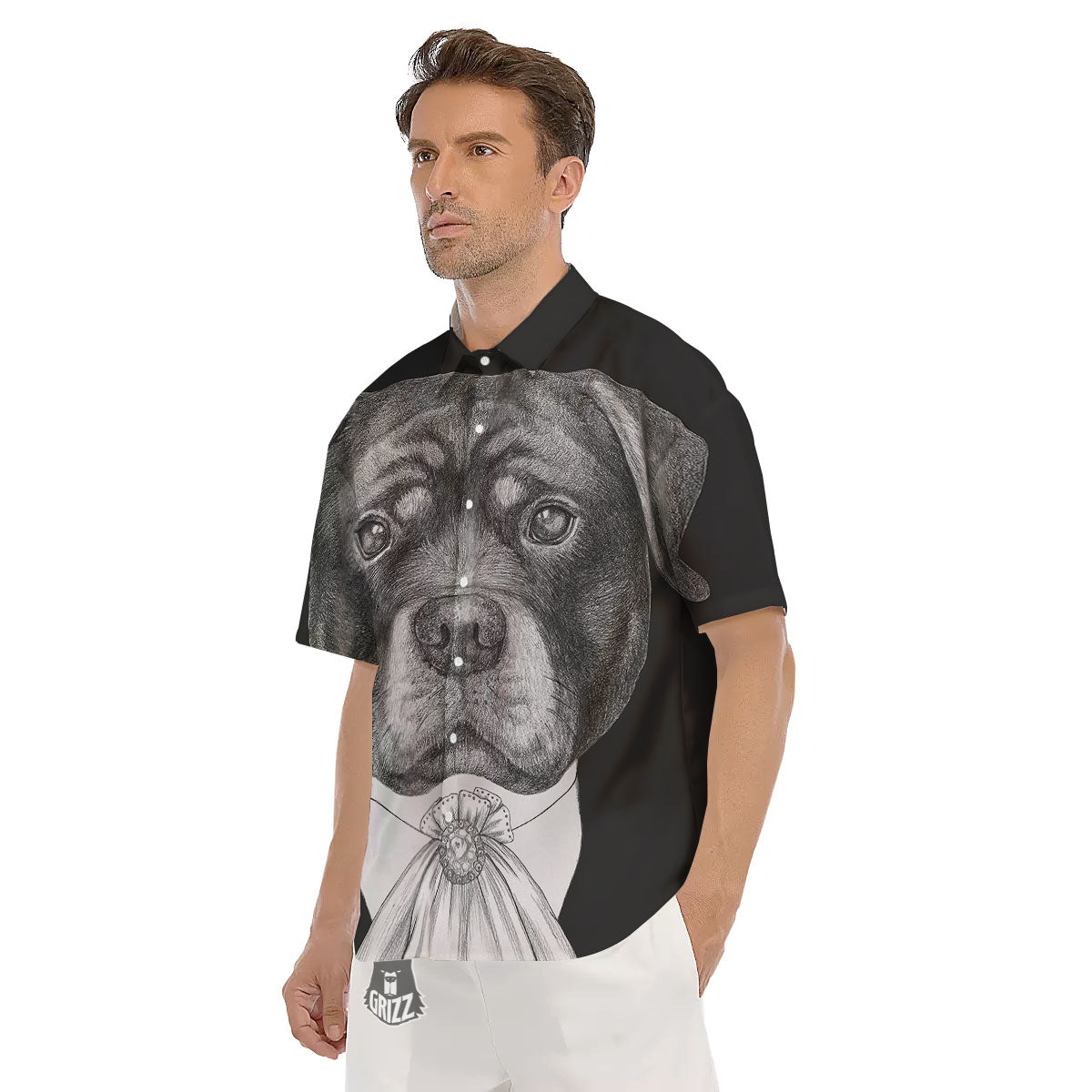 Portrait Rottweiler Vintage Print Men's Short Sleeve Shirts-grizzshop