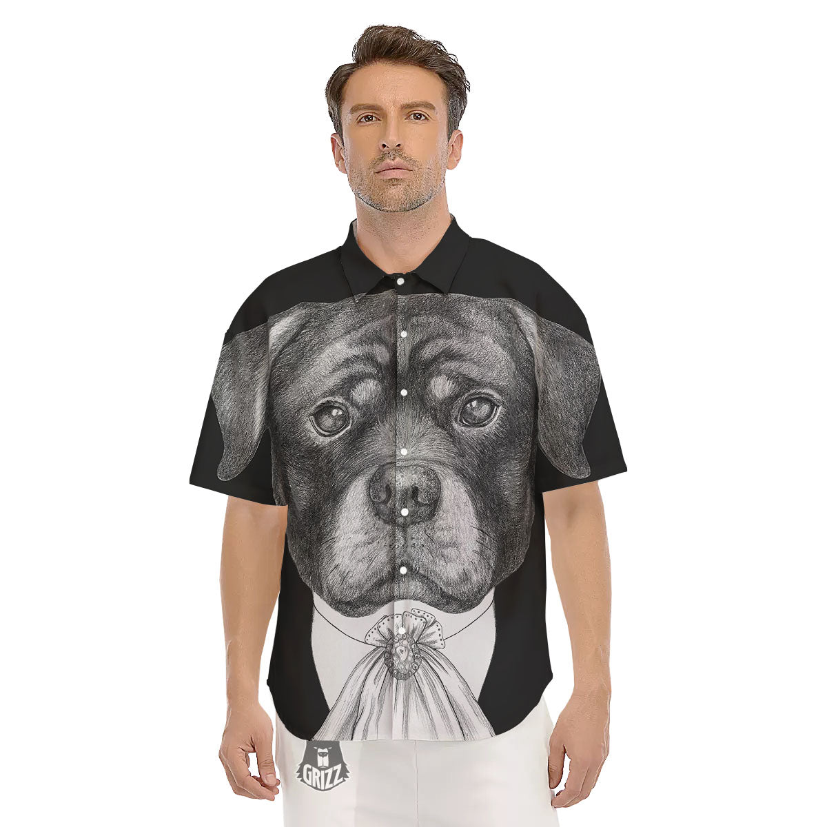 Portrait Rottweiler Vintage Print Men's Short Sleeve Shirts-grizzshop
