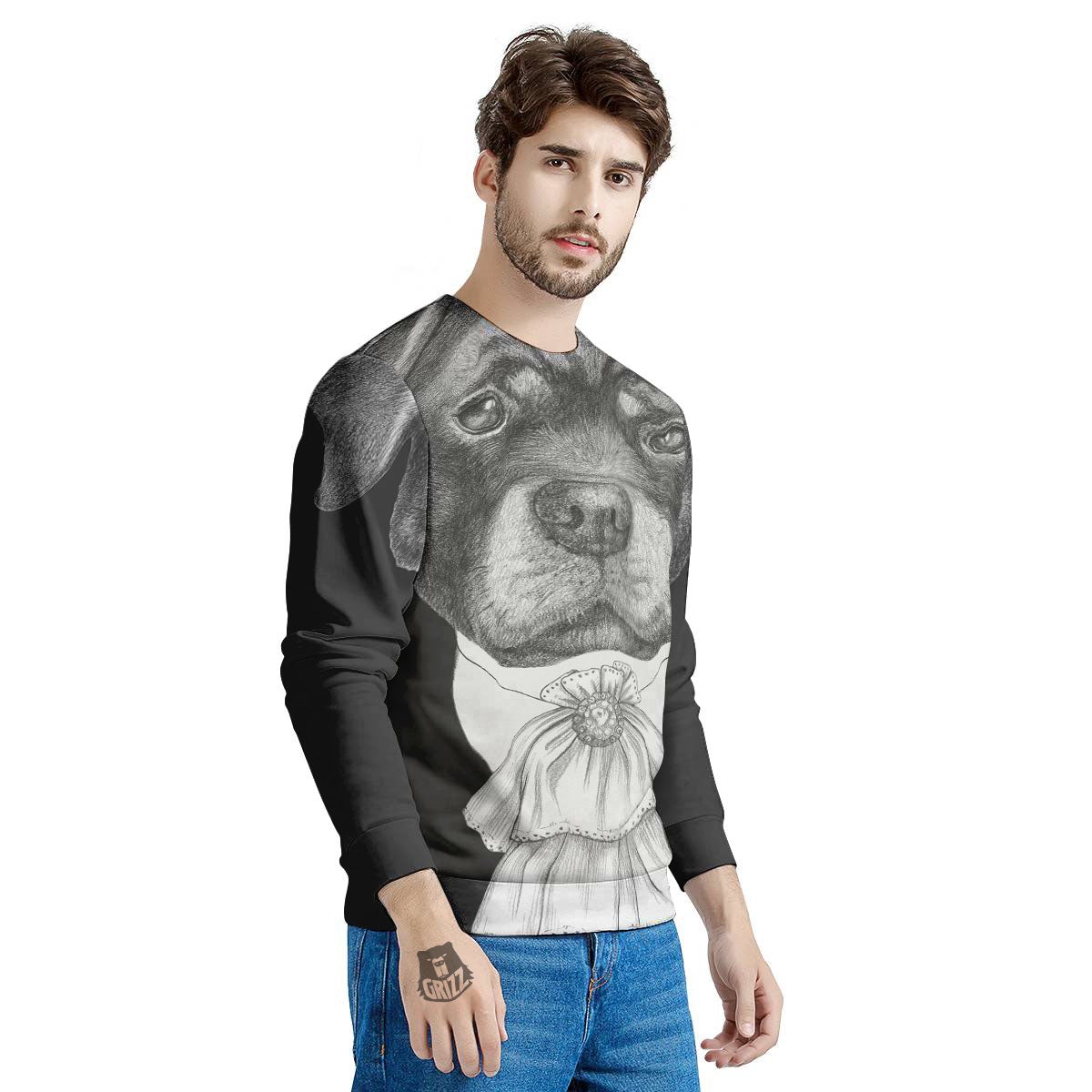 Portrait Rottweiler Vintage Print Men's Sweatshirt-grizzshop