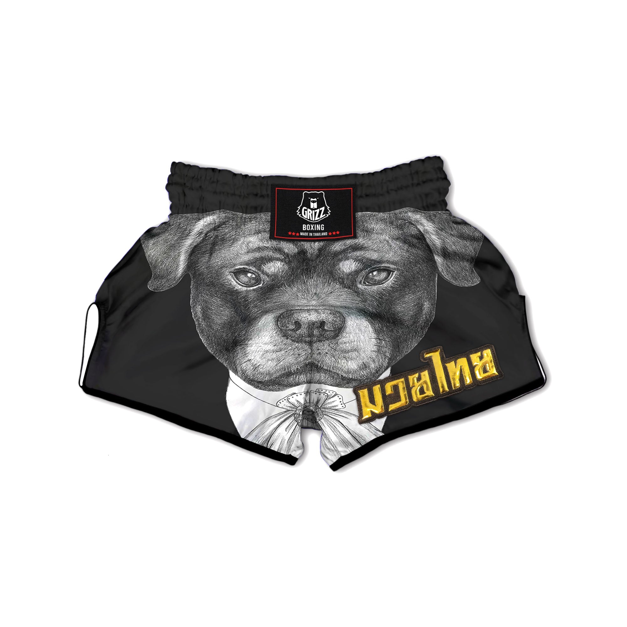 Portrait Rottweiler Vintage Print Muay Thai Boxing Shorts-grizzshop