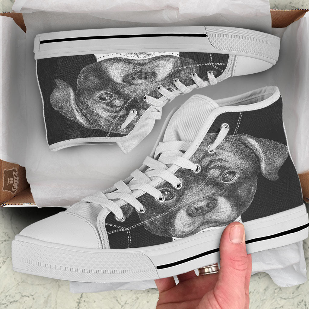 Portrait Rottweiler Vintage Print White High Top Shoes-grizzshop