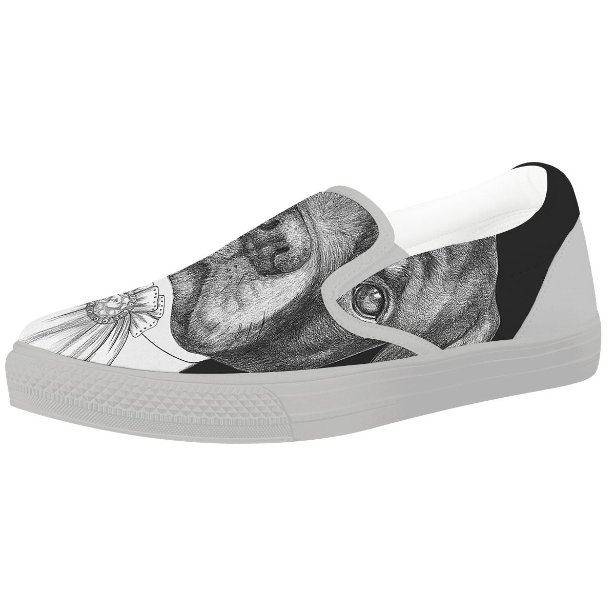 Portrait Rottweiler Vintage Print White Slip On Shoes-grizzshop