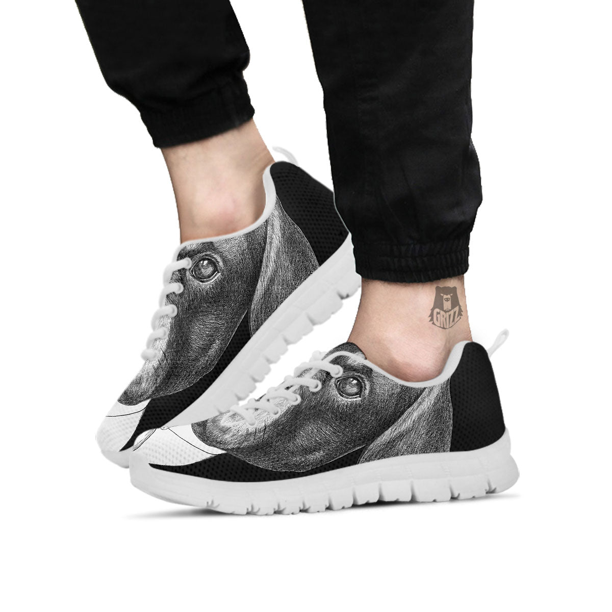 Portrait Rottweiler Vintage Print White Sneaker-grizzshop