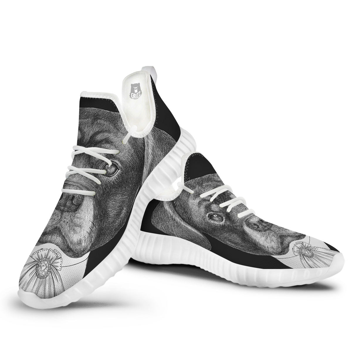 Portrait Rottweiler Vintage Print White Walking Shoes-grizzshop