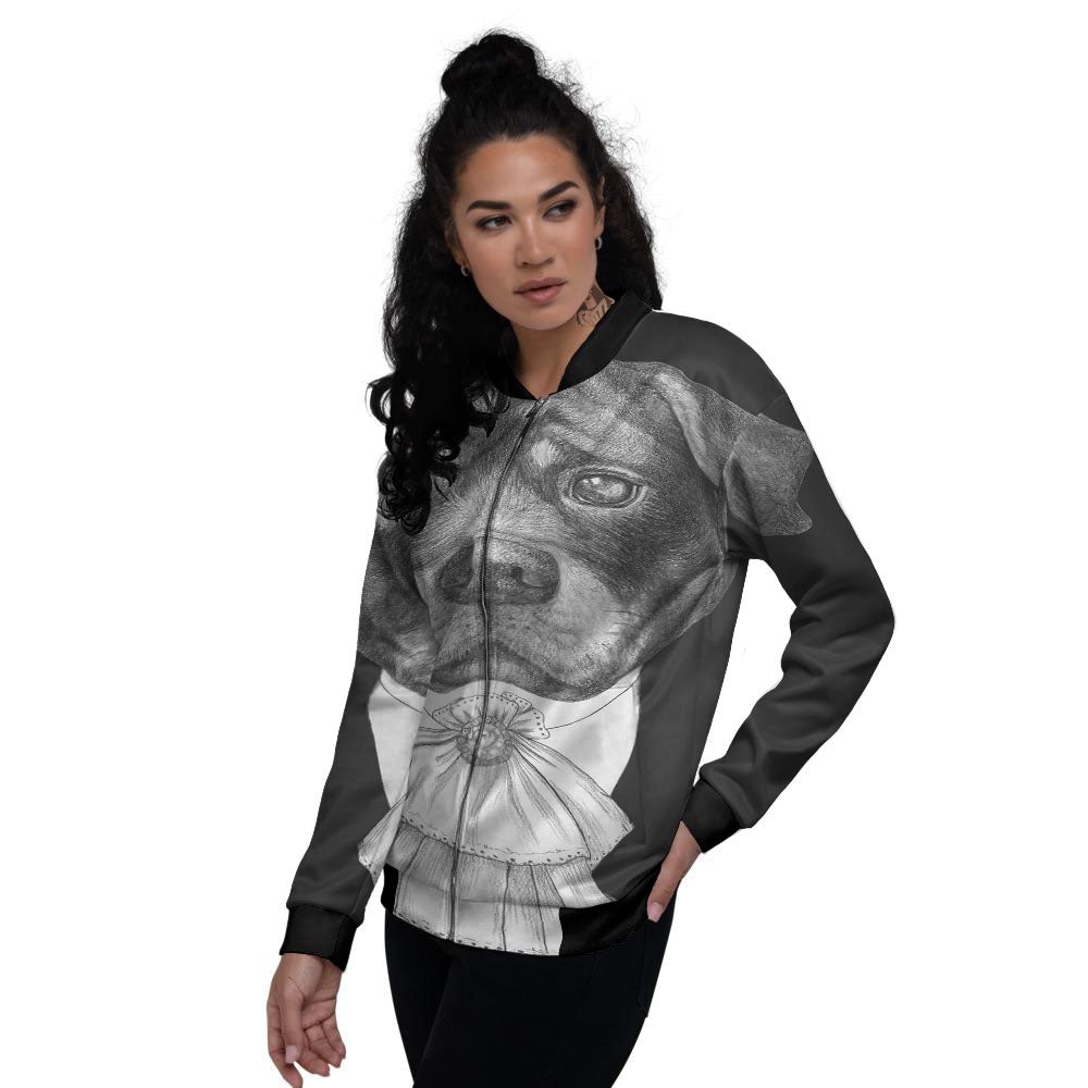 Portrait Rottweiler Vintage Print Women's Bomber Jacket-grizzshop