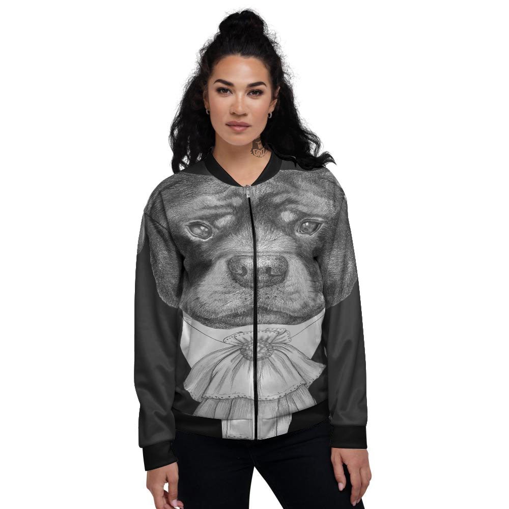 Portrait Rottweiler Vintage Print Women's Bomber Jacket-grizzshop