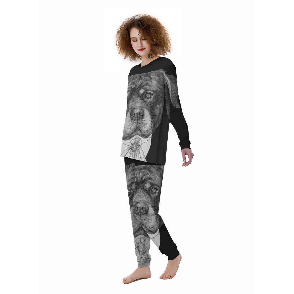 Portrait Rottweiler Vintage Print Women's Pajamas-grizzshop