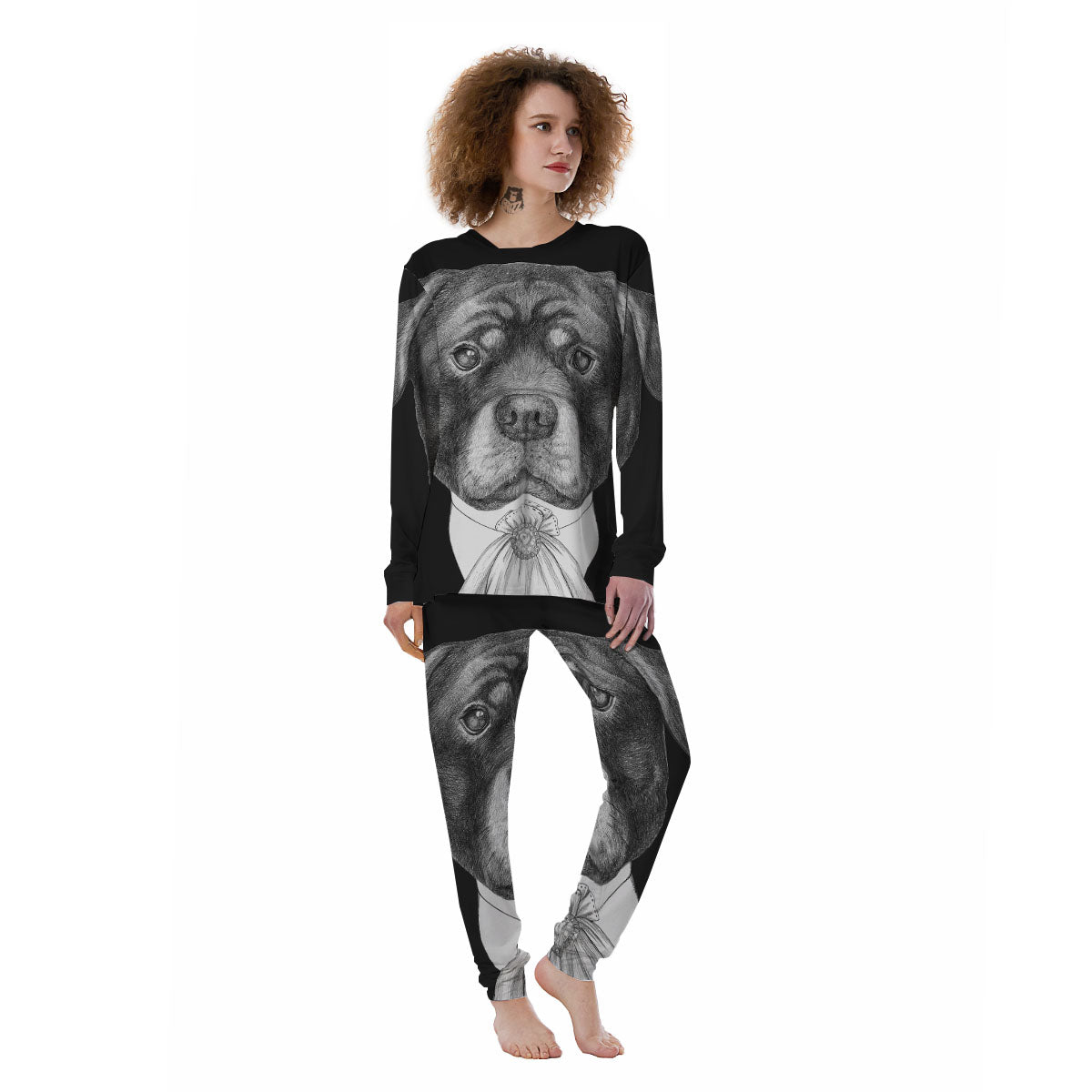 Portrait Rottweiler Vintage Print Women's Pajamas-grizzshop