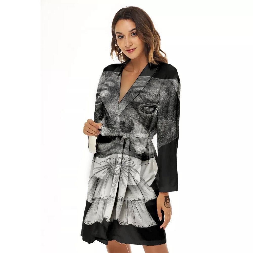 Portrait Rottweiler Vintage Print Women's Robe-grizzshop