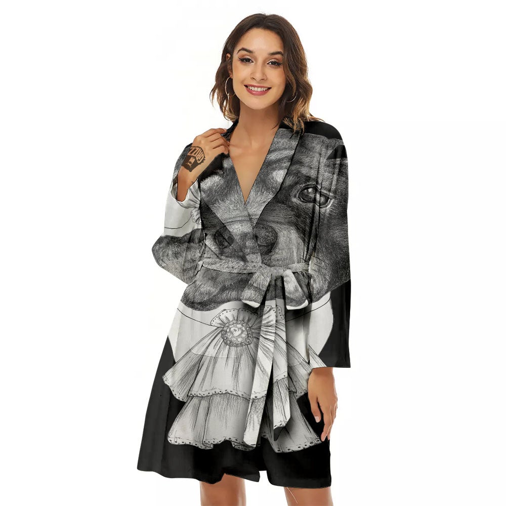 Portrait Rottweiler Vintage Print Women's Robe-grizzshop
