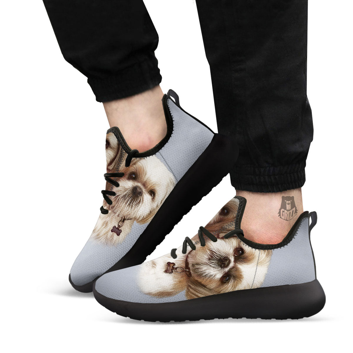 Portrait Shih Tzu Print Black Athletic Shoes-grizzshop