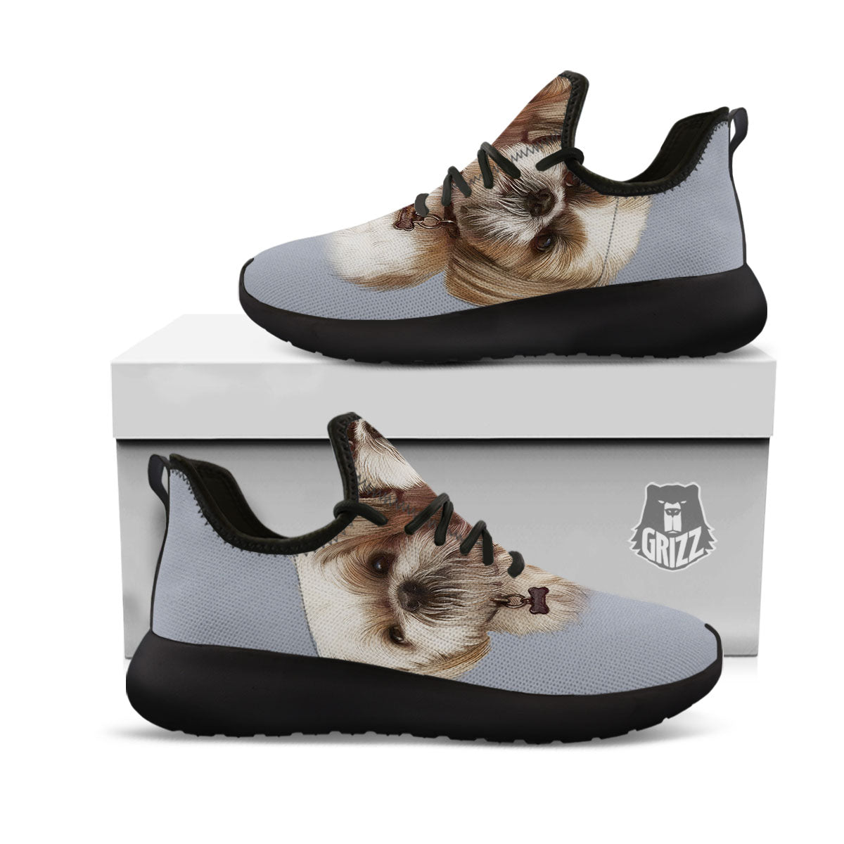 Portrait Shih Tzu Print Black Athletic Shoes-grizzshop
